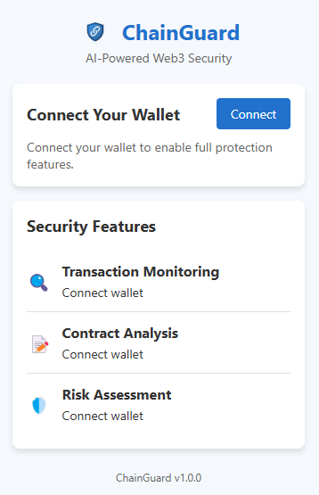 ChainGuard extension home screen